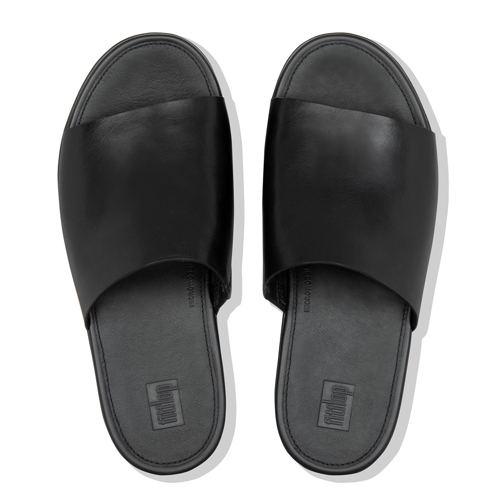 Fitflop Womens Wedge Black - Eloise Leather Slides - 83HTGJQLO